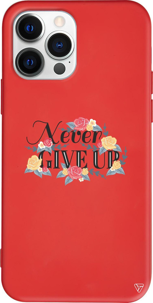iPhone 15 Pro Uyumlu Kırmızı Renkli Silikon Never Give Up 2 Telefon Kılıfı