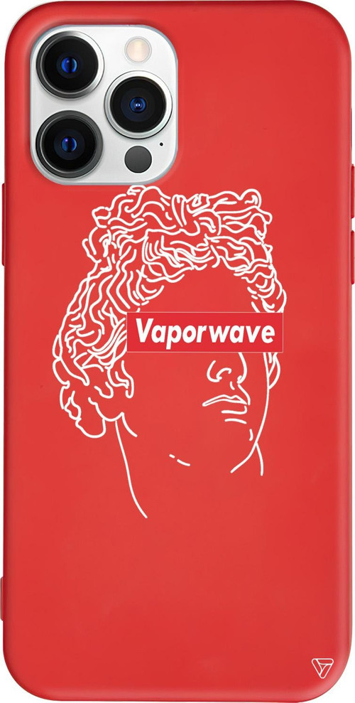 iPhone 15 Pro Uyumlu Kırmızı Renkli Silikon Vaporwave Telefon Kılıfı