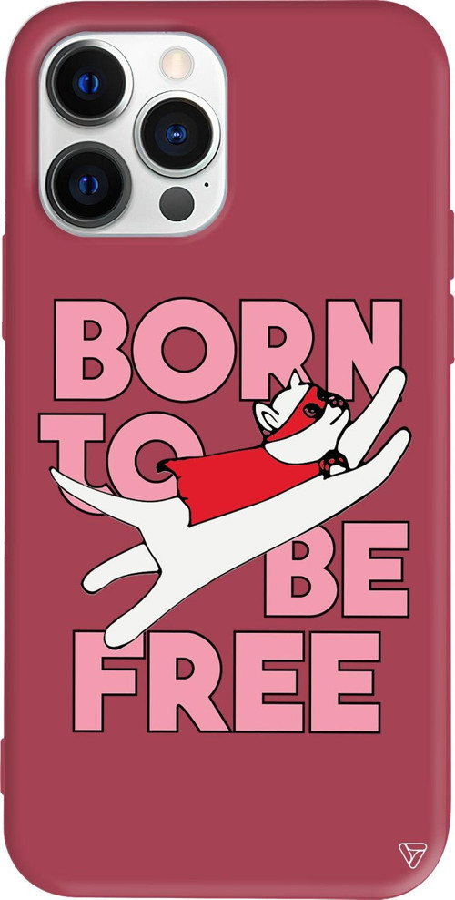 iPhone 15 Pro Uyumlu Bordo Renkli Silikon Born to be Free Telefon Kılıfı