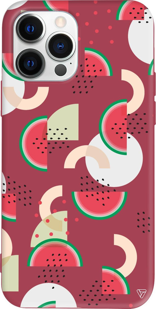 iPhone 15 Pro Uyumlu Bordo Renkli Silikon Karpuz Pattern Telefon Kılıfı