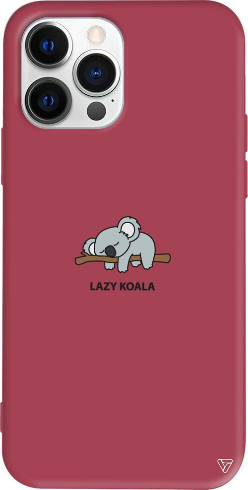 iPhone 15 Pro Uyumlu Bordo Renkli Silikon Lazy Koala Telefon Kılıfı