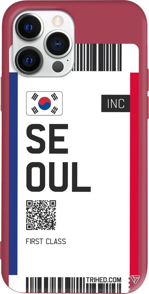 iPhone 15 Pro Uyumlu Bordo Renkli Silikon Seoul Bileti Telefon Kılıfı
