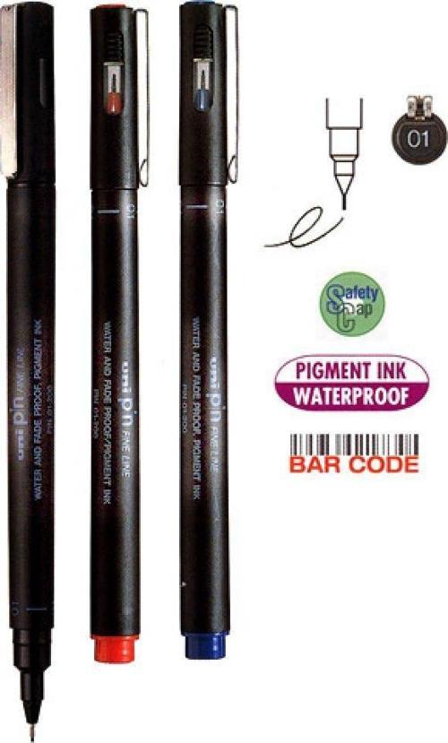 UNİ DRAWING PEN PIN01-200 0.1 KIRMIZI - (12 Adet)