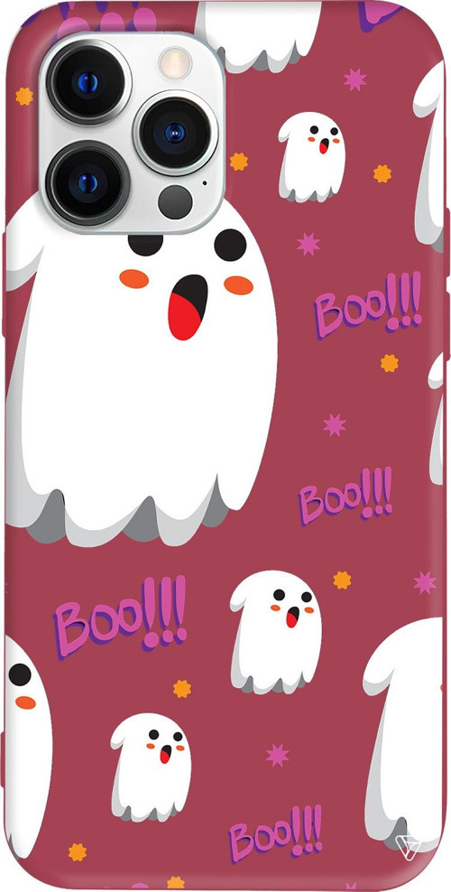 iPhone 15 Pro Uyumlu Bordo Renkli Silikon Ghost Boo! Telefon Kılıfı