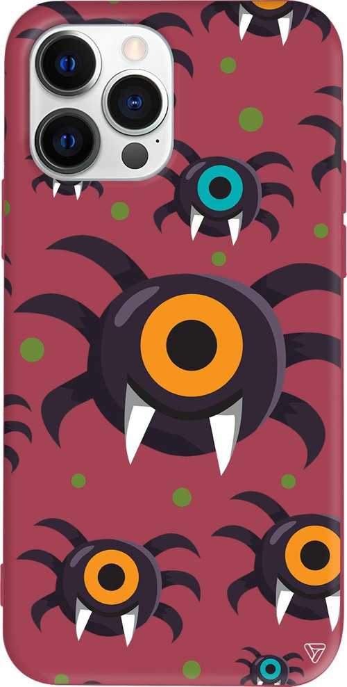 iPhone 15 Pro Uyumlu Bordo Renkli Silikon Monster Eye Telefon Kılıfı