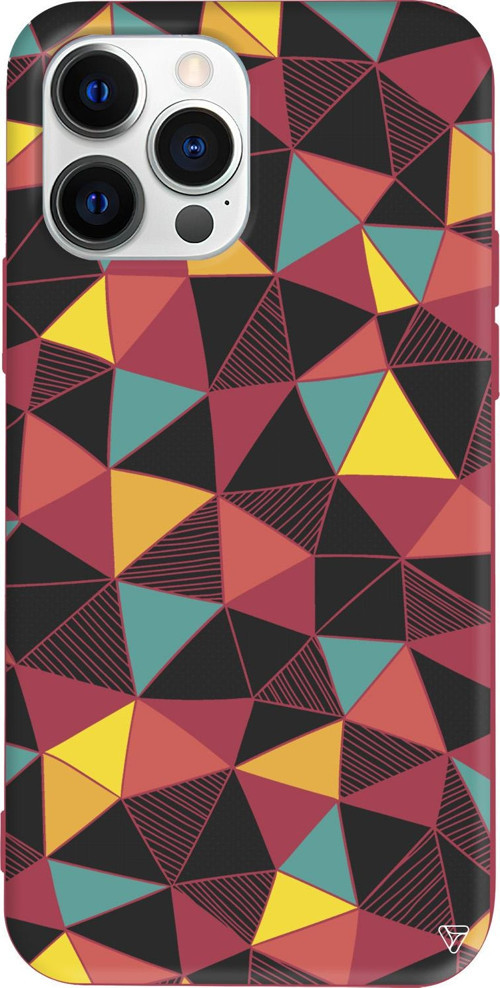 iPhone 15 Pro Uyumlu Bordo Renkli Silikon Mosaic Abstract Koleksiyonu Telefon Kılıfı