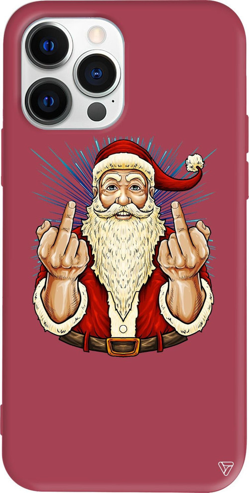 iPhone 15 Pro Uyumlu Bordo Renkli Silikon Naughty Santa Telefon Kılıfı