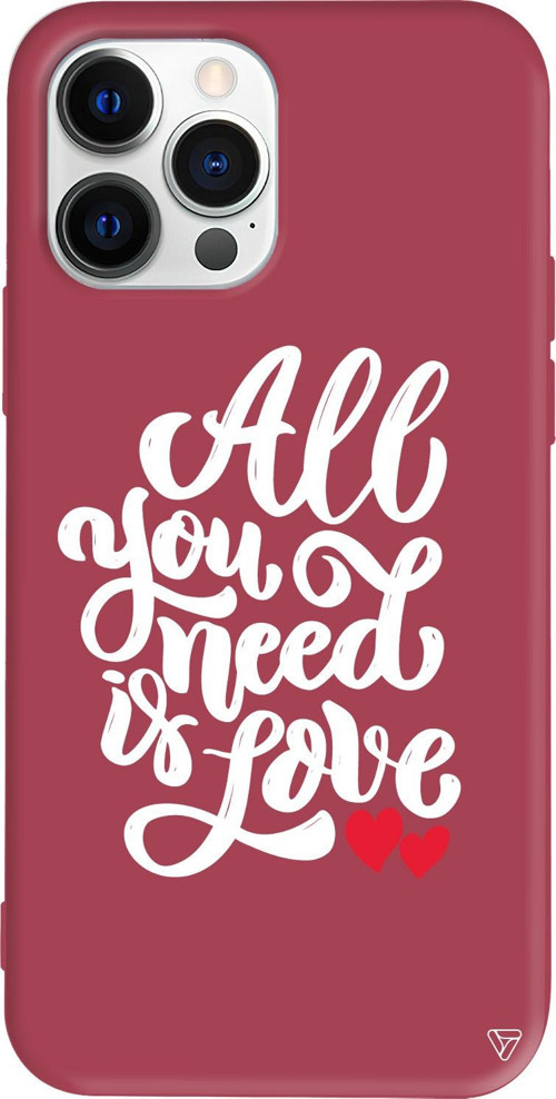 iPhone 15 Pro Uyumlu Bordo Renkli Silikon Need Love Telefon Kılıfı