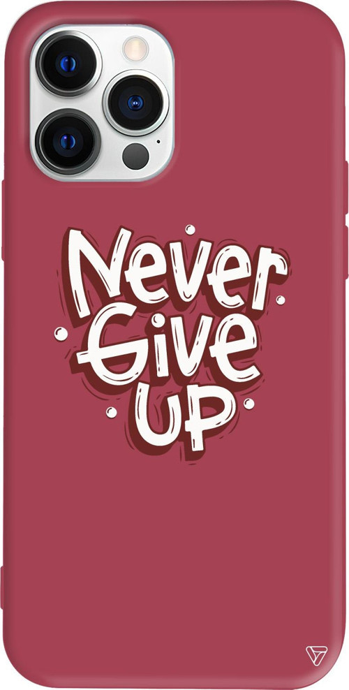 iPhone 15 Pro Uyumlu Bordo Renkli Silikon Never Give Up Telefon Kılıfı