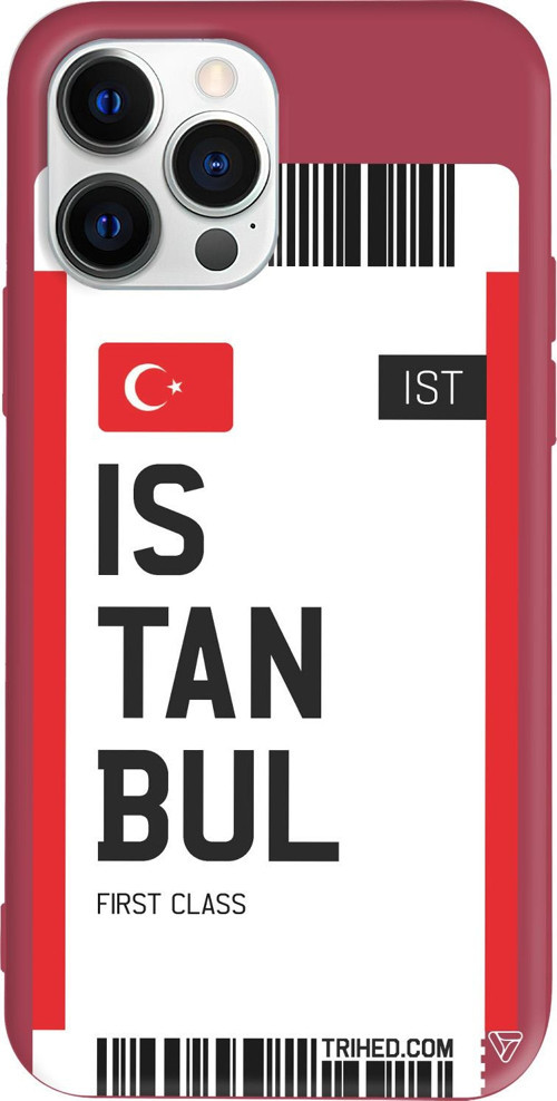 iPhone 15 Pro Uyumlu Bordo Renkli Silikon İstanbul Bileti Telefon Kılıfı