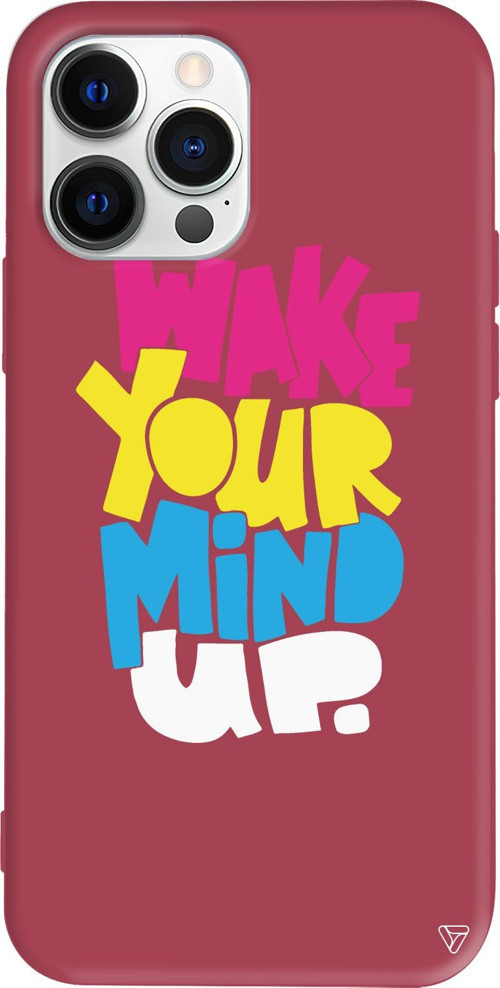 iPhone 15 Pro Uyumlu Bordo Renkli Silikon Wake Your Mind Up Telefon Kılıfı