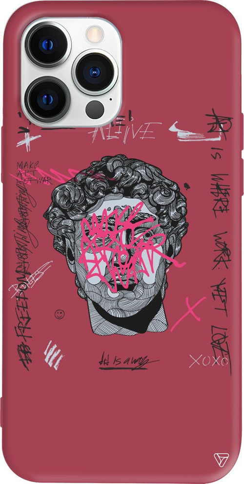 iPhone 15 Pro Uyumlu Bordo Renkli Silikon Punk David Telefon Kılıfı