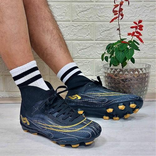 29676 Siyah-Altın Çoraplı Krampon Çimsaha Futbol Ayakkabı