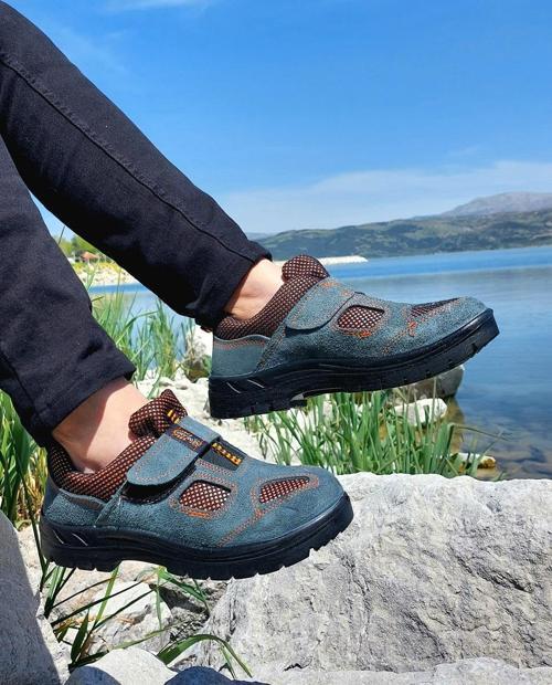 Gri Cırtlı Çelik Burunlu İş Güvenlik Ayakkabı