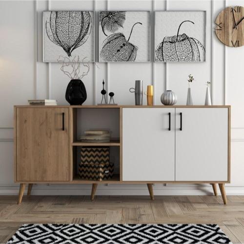 1624 Exxen 180 Cm (Ahşap Ayakli) Modern Konsol Sepet Beyaz
