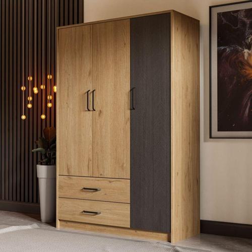 3508 Grande Modern 3 Kapılı 2 Çekmeceli Gardırop Sepet - Antrasit