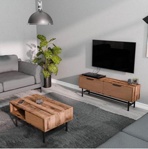 Set 4012-4212 Blanco Siyah Metal Ayaklı Tv Ünitesi - Orta Sehpa Takımı Hat Kaplan