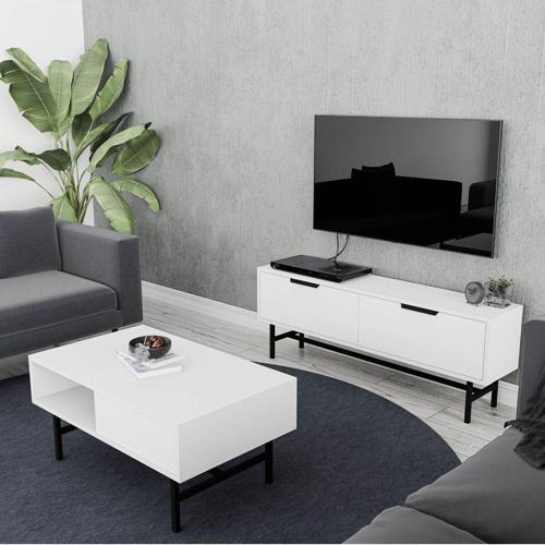 Set 4016-4202 Blanco Siyah Metal Ayaklı Tv Ünitesi - Felıx Orta Sehpa Takımı Beyaz