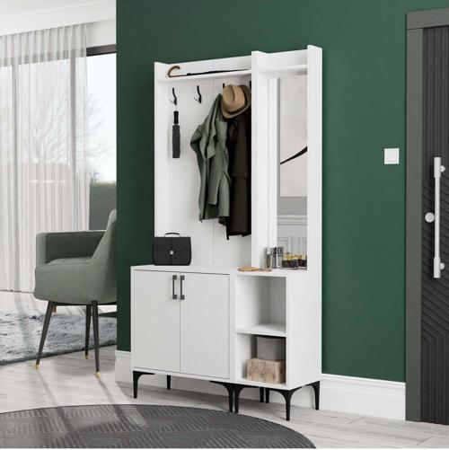 Set 5000-5040 Royal Sağ Aynalı 2 Kapaklı 4 Askılı 2 Raflı Portmanto Beyaz