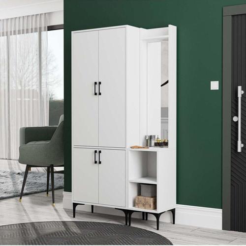 Set 5030-5040 Royal Sağ Aynalı 4 Kapaklı 5 Askılı 2 Raflı Portmanto Beyaz
