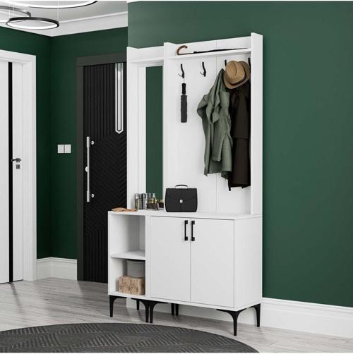 Set 5040-5000 Royal Sol Aynalı 2 Kapaklı 4 Askılı 2 Raflı Portmanto Beyaz