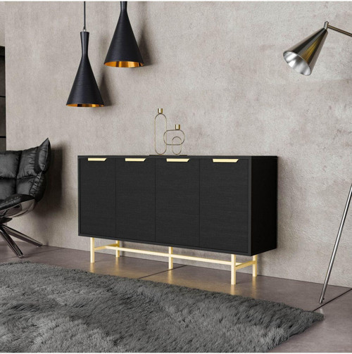 4632 Nero 145 Cm (Gold Metal Ayaklı) Modern Konsol
