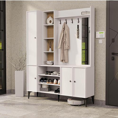 5051 Verona 4 Profil Kapaklı 4 Askılı 15 Raflı Sağ Aynalı Portmanto Beyaz Yunus