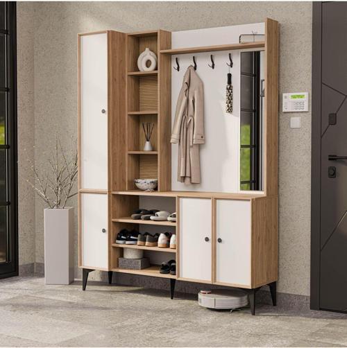 5053 Verona 4 Profil Kapaklı 4 Askılı 15 Raflı Sağ Aynalı Portmanto Sepet Beyaz Yunus