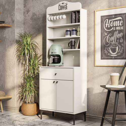 5200 Sıesta 69 Cm Kahve Köşesi Çok Amaçlı Dolap 2 Kapaklı 1 Çekmeceli Kiler Mutfak Dolabı Beyaz