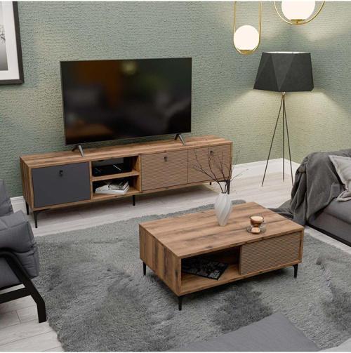 Set 1362-2090 Vision Tv Ünitesi - Orta Sehpa Seti Hat - Kaplan - Antrasit