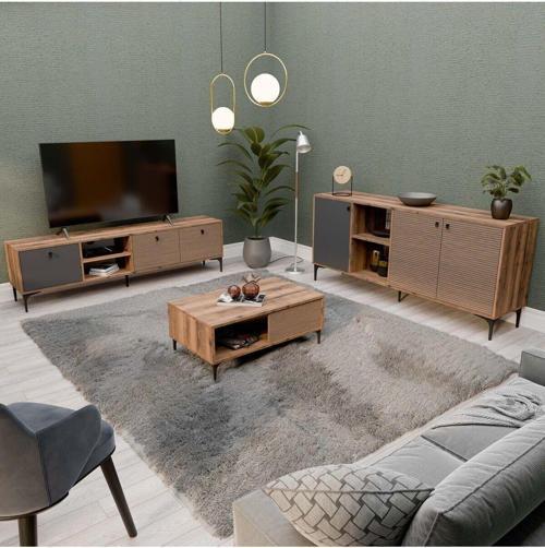 Set 1362-2090-1682 Vision Tv Ünitesi - Orta Sehpa - Konsol Seti Hat - Kaplan - Antrasit