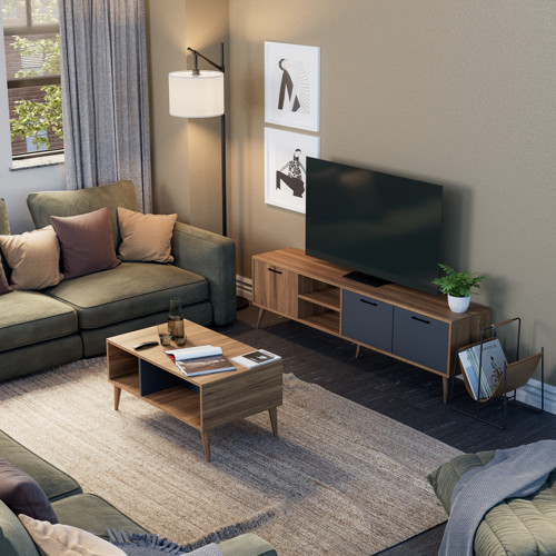 Set 1581-2070 Exxen 180 Cm Tv Ünitesi Exxen Orta Sehpa (Ahşap Ayaklı) Ürgüp-Antrasit Rengi
