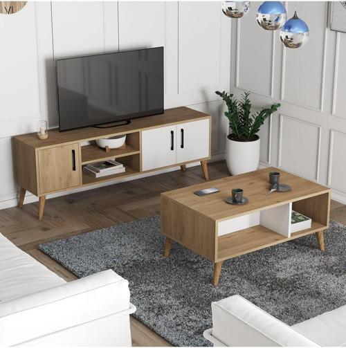 Set 1584-2074 Exxen Tv Ünitesi Exxen Orta Sehpa (Ahşap Ayaklı) - Sepet-Beyaz Rengi