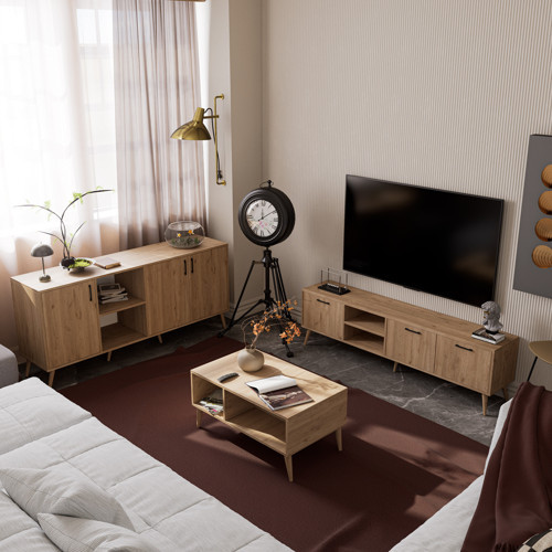 Set 1587-2076-1626 Exxen (Ahşap Ayaklı) Tv Ünitesi - Orta Sehpa - Konsol Seti Sepet Rengi