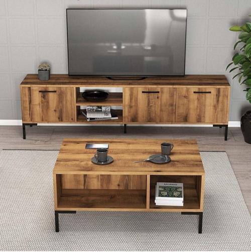 Set 1592-2082 Aurora 180 Cm Metal Ayaklı Tv Ünitesi + Aurora Orta Sehpa - Hat Rengi