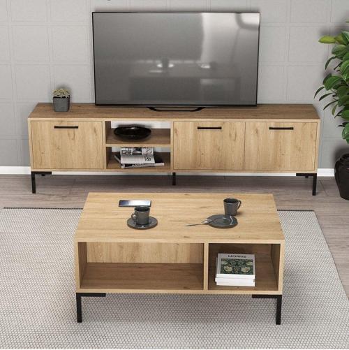 Set 1596-2086 Aurora 180 Cm Metal Ayaklı Tv Ünitesi + Aurora Orta Sehpa - Sepet Rengi