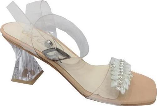 01224 Taşlı Şeffaf Topuk Fashion Kadın Sandal