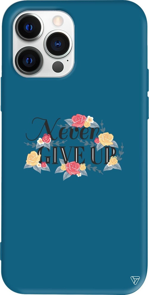 iPhone 15 Pro Uyumlu Lacivert Renkli Silikon Never Give Up 2 Telefon Kılıfı