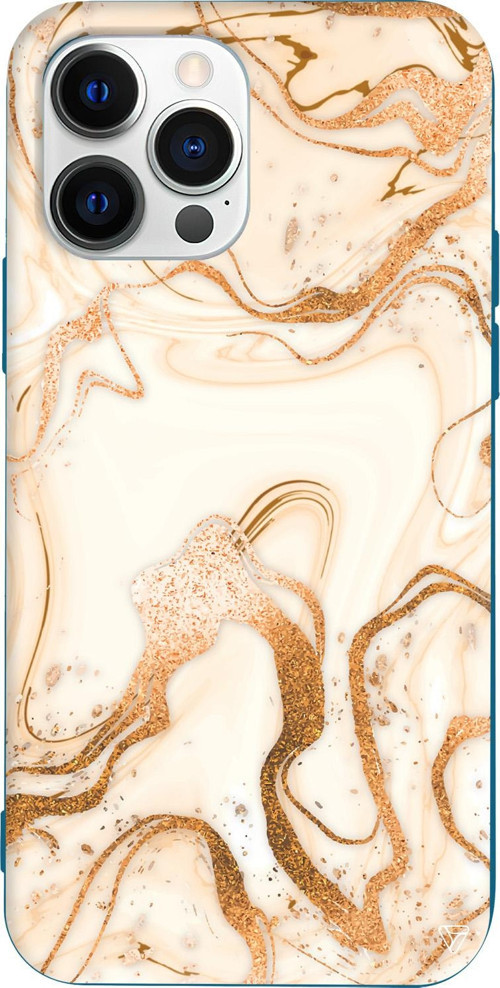 iPhone 15 Pro Uyumlu Lacivert Renkli Silikon Gold Marble Telefon Kılıfı