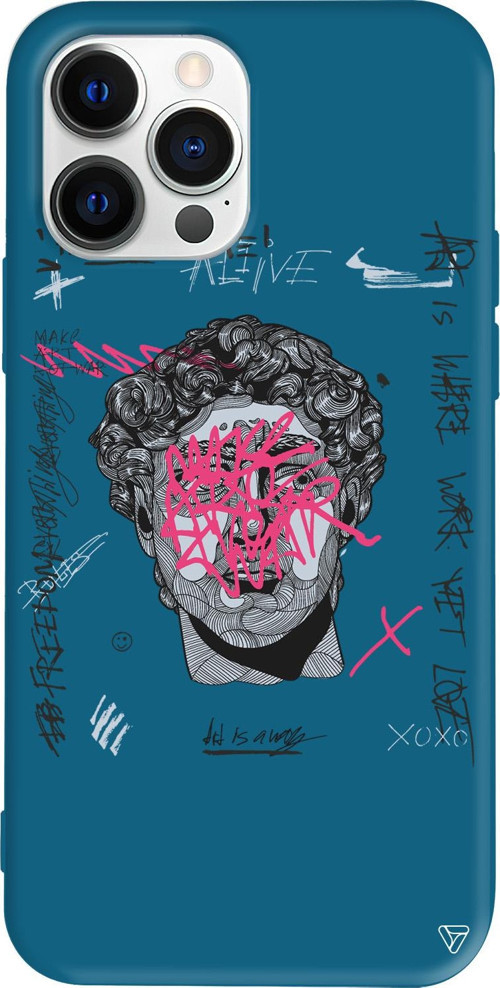 iPhone 15 Pro Uyumlu Lacivert Renkli Silikon Punk David Telefon Kılıfı