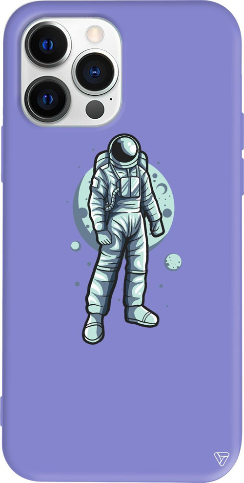 iPhone 15 Pro Uyumlu Lila Renkli Silikon Astronot Telefon Kılıfı