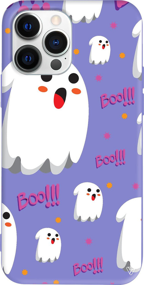 iPhone 15 Pro Uyumlu Lila Renkli Silikon Ghost Boo! Telefon Kılıfı