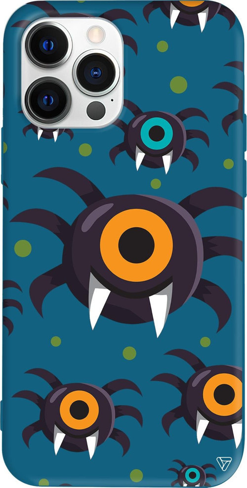 iPhone 15 Pro Uyumlu Lacivert Renkli Silikon Monster Eye Telefon Kılıfı