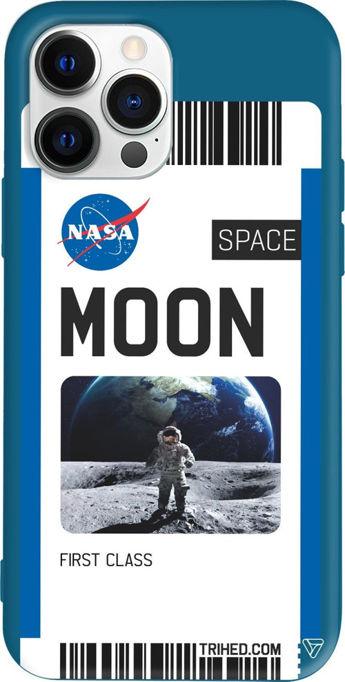 iPhone 15 Pro Uyumlu Lacivert Renkli Silikon Moon Bileti Telefon Kılıfı
