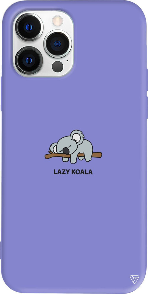 iPhone 15 Pro Uyumlu Lila Renkli Silikon Lazy Koala Telefon Kılıfı
