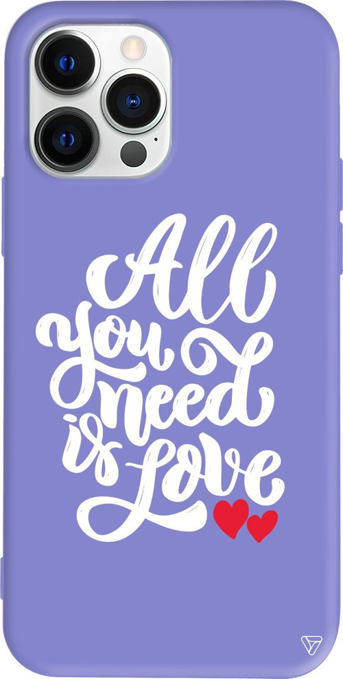 iPhone 15 Pro Uyumlu Lila Renkli Silikon Need Love Telefon Kılıfı
