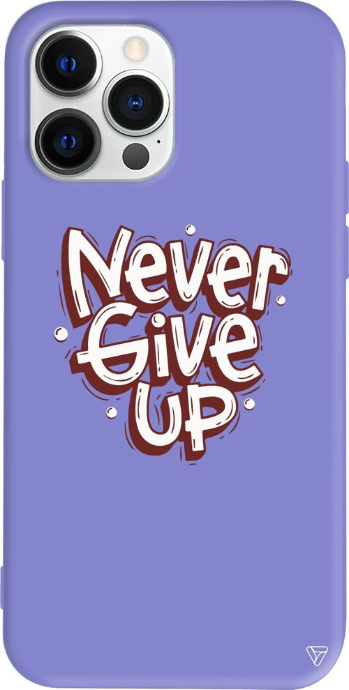 iPhone 15 Pro Uyumlu Lila Renkli Silikon Never Give Up Telefon Kılıfı