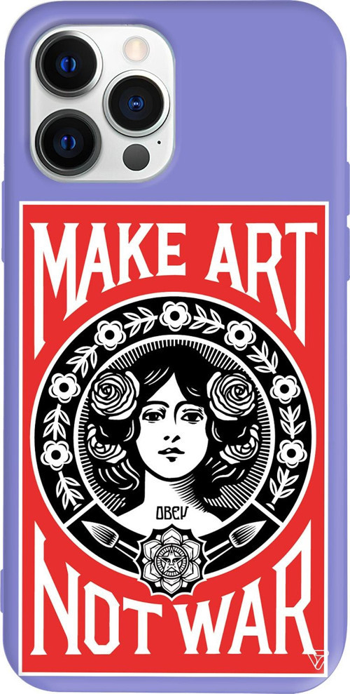iPhone 15 Pro Uyumlu Lila Renkli Silikon Obey Make Love Telefon Kılıfı