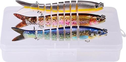 3 Adet 8 Eklemli 3D Oynak Rapala Sahte Balık Yem Seti Tatlı ve Tuzlu Su Uyumlu Wobblers Swimbait