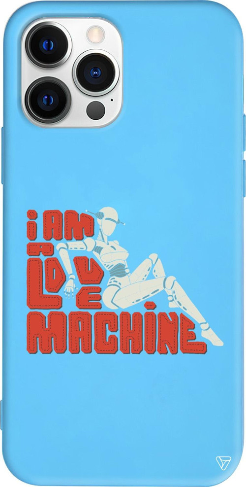 iPhone 15 Pro Uyumlu Mavi Renkli Silikon Love Machine Telefon Kılıfı